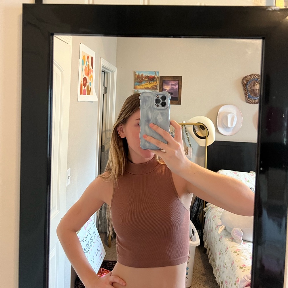 Brown Mockneck Crop Top Size Small